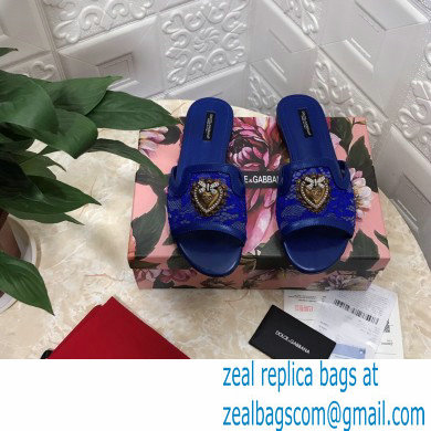 Dolce  &  Gabbana Lace Sliders Blue with Devotion Heart 2021